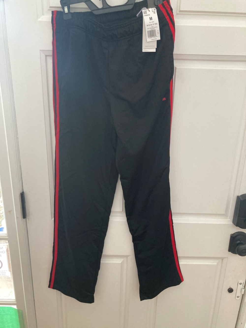 adidas Black Track Pants with Red Side Stripes - Men's